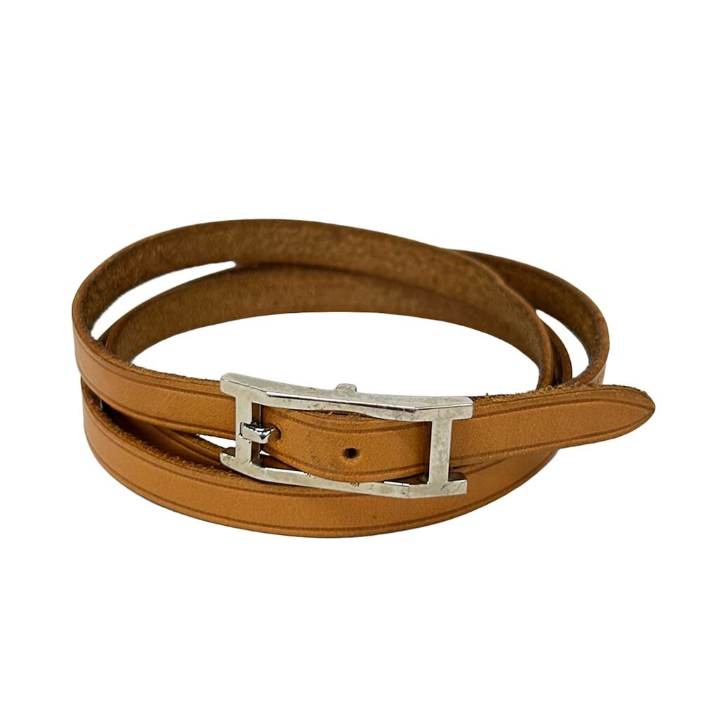 Hermès Hapi 3 Tandem Bracelet Light Brown Silver Leather Hardware